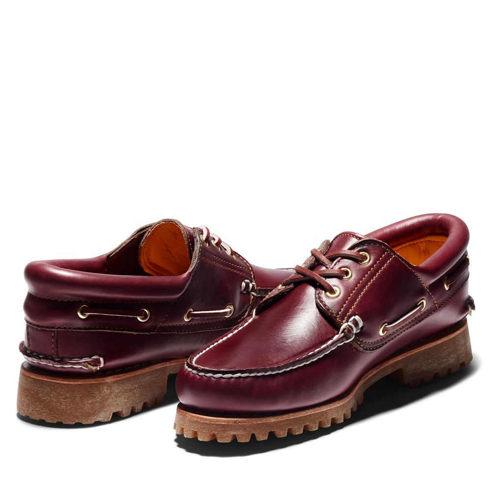 Timberland Mens Boat Shoes Icon 3-Eye Classic Handsewn Lug - Burgundy - India EL1736204